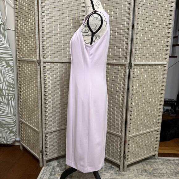 Calvin Klein Pleated Halter Neck Sheath Dress Size 10 Pale Lilac Scuba Crepe NEW - Picture 2 of 11
